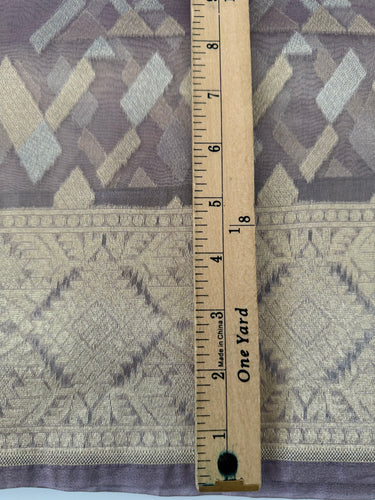 Banarasi Tissue Silk Alfi Saree | Light Greyish Purple | Gold & Silver Zari | Handwoven | Silk Mark Certified | Ships from California